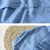 Mens Casual Long Sleeve Linen Cotton Solid Shirt Turn Down Collar