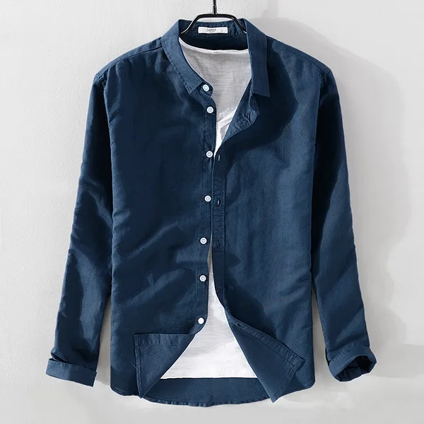 Mens Cotton Linen Long Sleeve Casual Shirt Office Wear