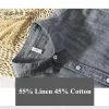 Mens Casual Long Sleeve Linen Cotton Solid Shirt Turn Down Collar