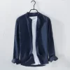 Mens Slim Fit Mandarin Collar Linen Cotton Long Sleeve Shirt Office