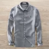 Mens Linen Long Sleeve Casual Shirt Solid Square Collar Single Breasted Office
