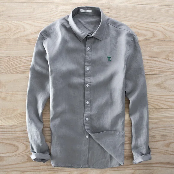 Mens Linen Long Sleeve Casual Shirt Solid Square Collar Single Breasted Office