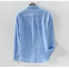 Mens Casual Long Sleeve Linen Cotton Solid Shirt Turn Down Collar