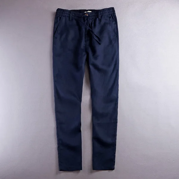 Men Linen Pants Flax Midweight Casual Straight Fit Full Length
