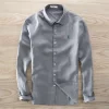 Mens Linen Long Sleeve Casual Shirt Solid Square Collar Single Breasted Office