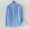 Mens Casual Long Sleeve Linen Cotton Solid Shirt Turn Down Collar