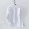 Mens Slim Fit Mandarin Collar Linen Cotton Long Sleeve Shirt Office