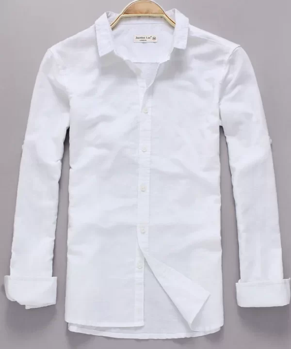 Mens Casual White Linen Cotton Long Sleeve Office Shirt
