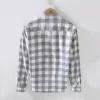 Mens Cotton Plaid Long Sleeve Casual Shirt Gray Office Four Seasons