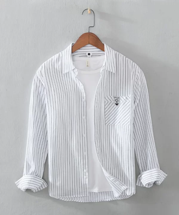 Mens Casual Striped Yellow Long Sleeve Cotton Comfortable Shirt