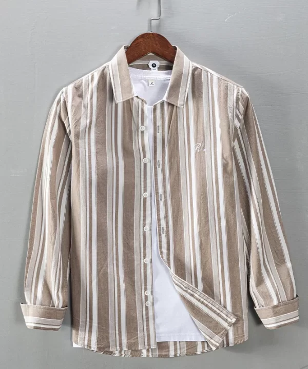 Mens Cotton Striped Long Sleeve Casual Shirt Comfortable Daily