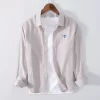 Mens Cotton Casual Long Sleeve White Shirt Single Breasted Turn Down Collar