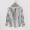 Mens Casual Striped Linen Cotton Long Sleeve Stand Collar Single Breasted Shirt