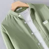 Mens Cotton Long Sleeve Solid Square Collar Casual Shirt Trendy Comfortable