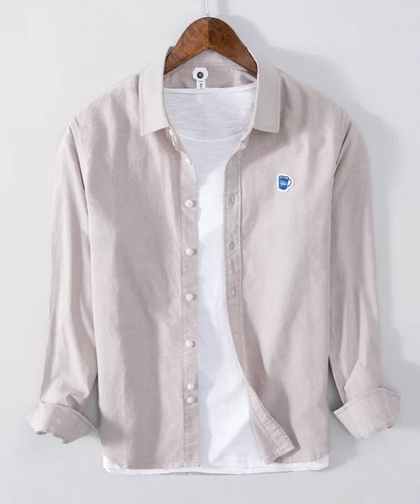 Mens Cotton Casual Long Sleeve White Shirt Single Breasted Turn Down Collar