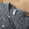 Mens Retro Striped Cotton Long Sleeve Stand Collar Casual Shirt