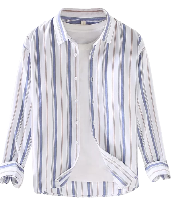 Mens Casual Striped Long Sleeve Cotton Blend Shirt Comfortable Office