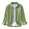 Mens Casual Cotton Linen Long Sleeve Shirt Solid Square Collar