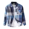 Mens Plaid Long Sleeve Cotton Linen Breathable Casual Office Four Seasons Shirt