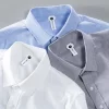 Mens Trendy Cotton Long Sleeve Solid Blue Oxford Casual Shirt