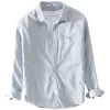 Mens Cotton Long Sleeve Solid Square Collar Casual Shirt Trendy Comfortable