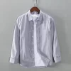 Mens Trendy Cotton Long Sleeve Solid Blue Oxford Casual Shirt