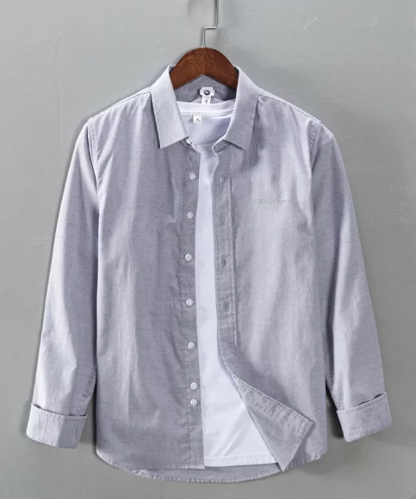 Mens Trendy Cotton Long Sleeve Solid Blue Oxford Casual Shirt
