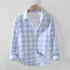 Mens Cotton Plaid Long Sleeve Casual Shirt Gray Office Four Seasons