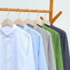 Mens Casual Cotton Linen Long Sleeve Shirt Solid Square Collar
