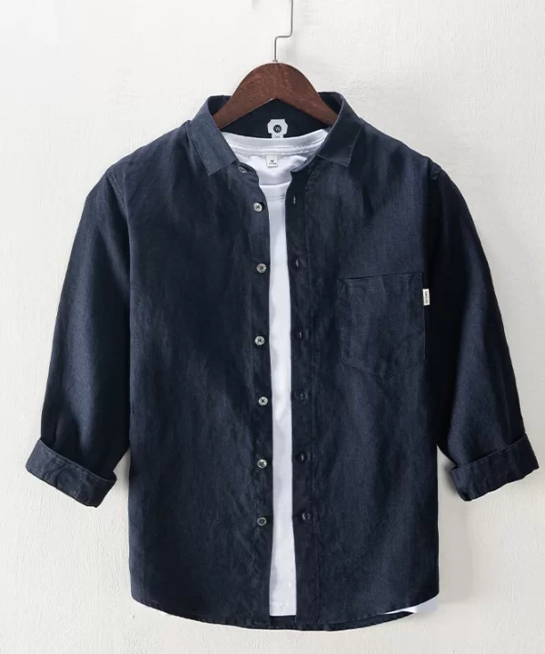 Mens Linen Three Quarter Sleeve White Casual Shirt Breathable Comfortable