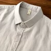 Mens Casual Cotton Linen Long Sleeve Shirt Solid Square Collar