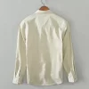 Mens Cotton Long Sleeve Casual Shirt White Trendy Turn-Down Collar