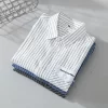 Mens Cotton Striped Long Sleeve Casual Blue Shirt Comfy Daily Four Seasons