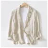 Mens Linen Casual Blazer Breathable Turn-Down Collar Plus Size