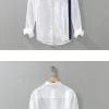 Mens Linen Long Sleeve Loose Striped Patchwork Casual Shirt