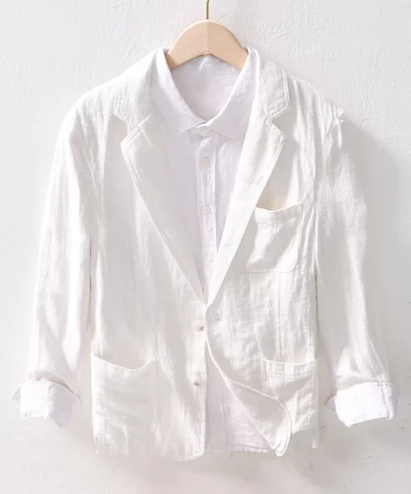 Mens Spring Fall Casual Cotton Linen Blazer Turn-Down Collar Breathable Plus Size