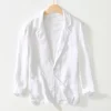 Mens Linen Casual Blazer Breathable Turn-Down Collar Plus Size