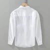 Mens Linen Long Sleeve Loose Striped Patchwork Casual Shirt