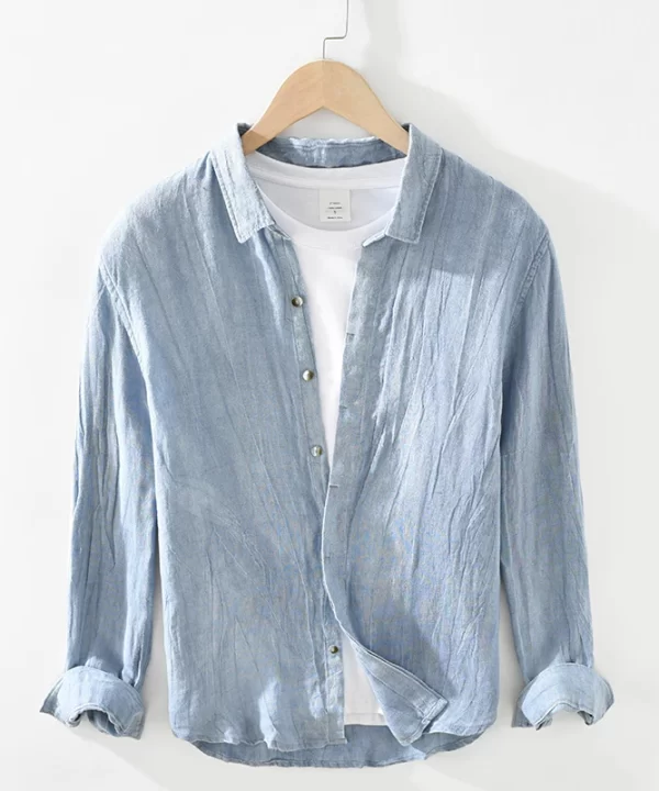Linen Long Sleeve Vintage Casual Shirt for Men Office Wear