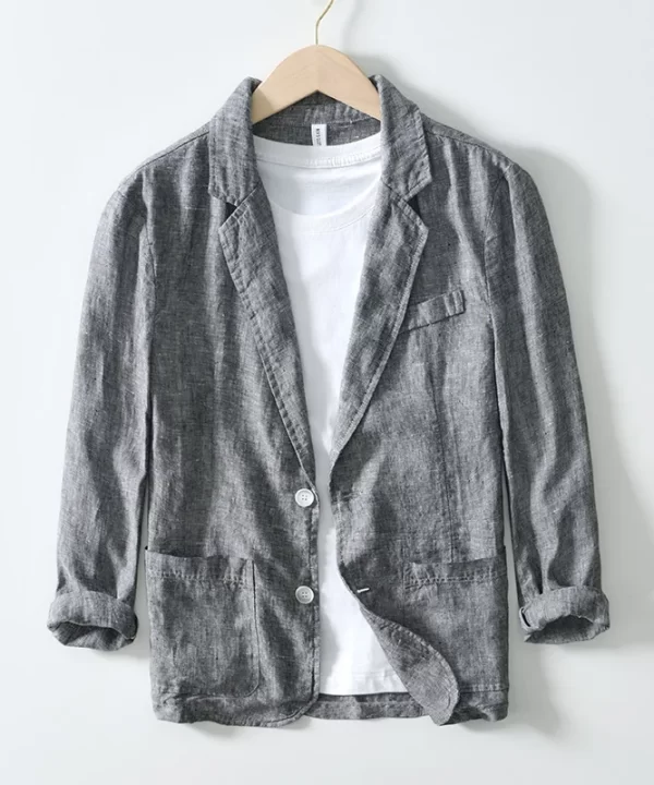 Mens Linen Casual Blazer Breathable Turn-Down Collar Plus Size
