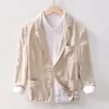 Mens Spring Fall Casual Cotton Linen Blazer Turn-Down Collar Breathable Plus Size