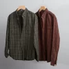 Mens Cotton Plaid Long Sleeve Casual Shirt Turn-Down Collar Four Seasons
