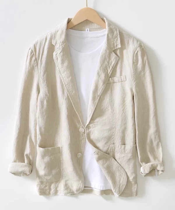 Mens Linen Casual Blazer Breathable Turn-Down Collar Plus Size