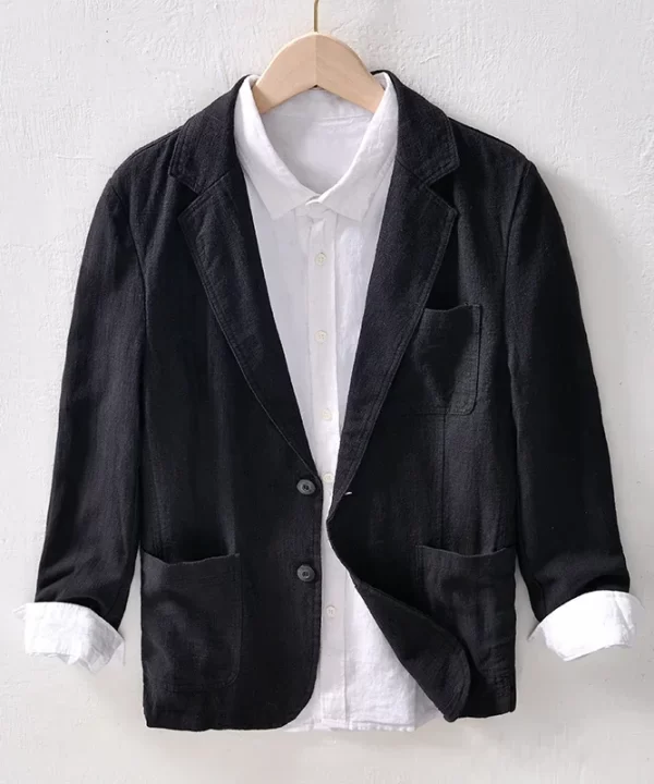 Mens Spring Fall Casual Cotton Linen Blazer Turn-Down Collar Breathable Plus Size