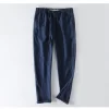 Mens Linen Casual Loose Elastic Waist Full-Length Pants Multi-Color