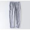 Mens Linen Casual Loose Elastic Waist Full-Length Pants Multi-Color
