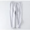 Mens Linen Casual Loose Elastic Waist Full-Length Pants Multi-Color