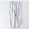 Mens Linen Casual Loose Elastic Waist Full-Length Pants Multi-Color