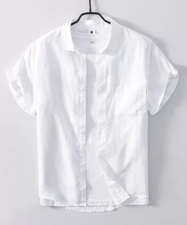 Mens Linen Short Sleeve Casual Shirt Summer TurnDown Collar Solid Pocket