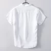 Mens Linen Short Sleeve Casual Shirt Summer TurnDown Collar Solid Pocket